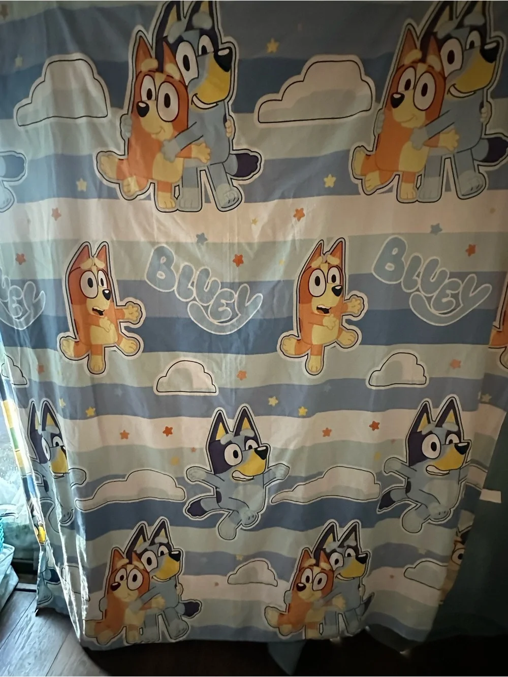 Bluey Shower Curtain Blue Stripe Clouds Kids Bathroom Polyester 70x72